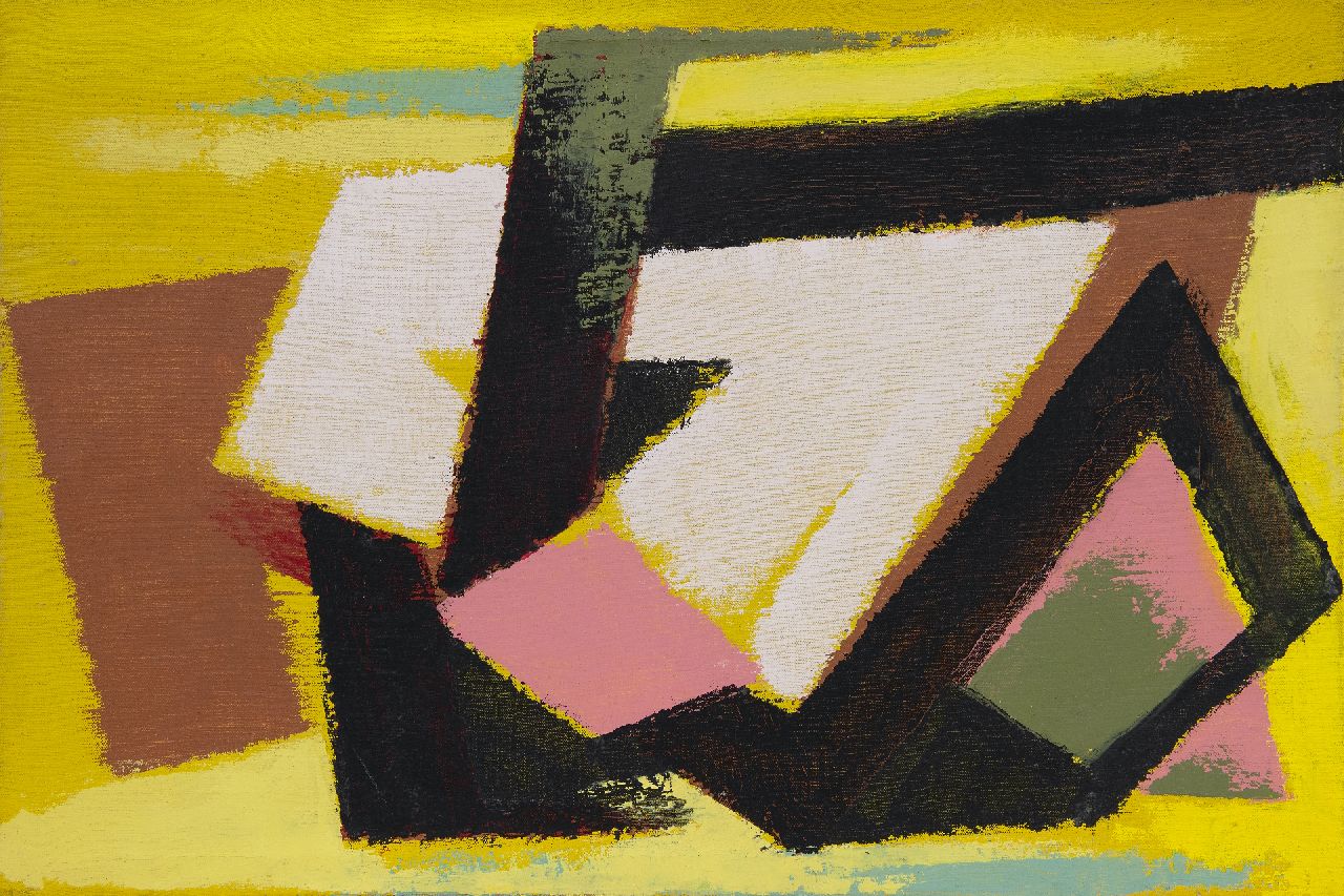 Hunziker F. | Frieda Hunziker, Compositie, olieverf op doek 39,4 x 59,3 cm, te dateren 1950 Hunziker F. | Frieda Hunziker, Compositie, olieverf op doek 39,4 x 59,3 cm, te dateren 1950
