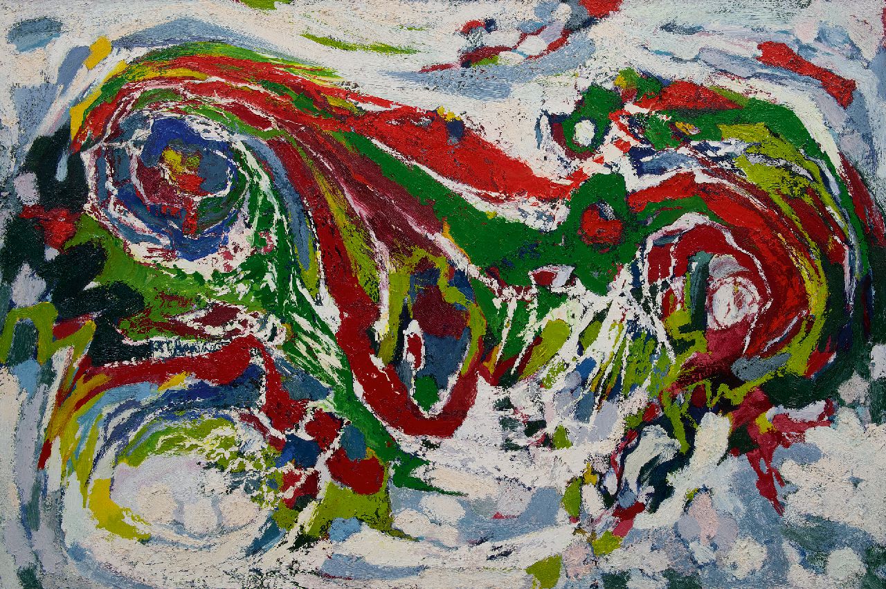 Hunziker F. | Frieda Hunziker, Bloemige vegetatie, olieverf op doek 100,2 x 150,0 cm, gesigneerd op spieraam en te dateren 1957 Hunziker F. | Frieda Hunziker, Bloemige vegetatie, olieverf op doek 100,2 x 150,0 cm, gesigneerd op spieraam en te dateren 1957