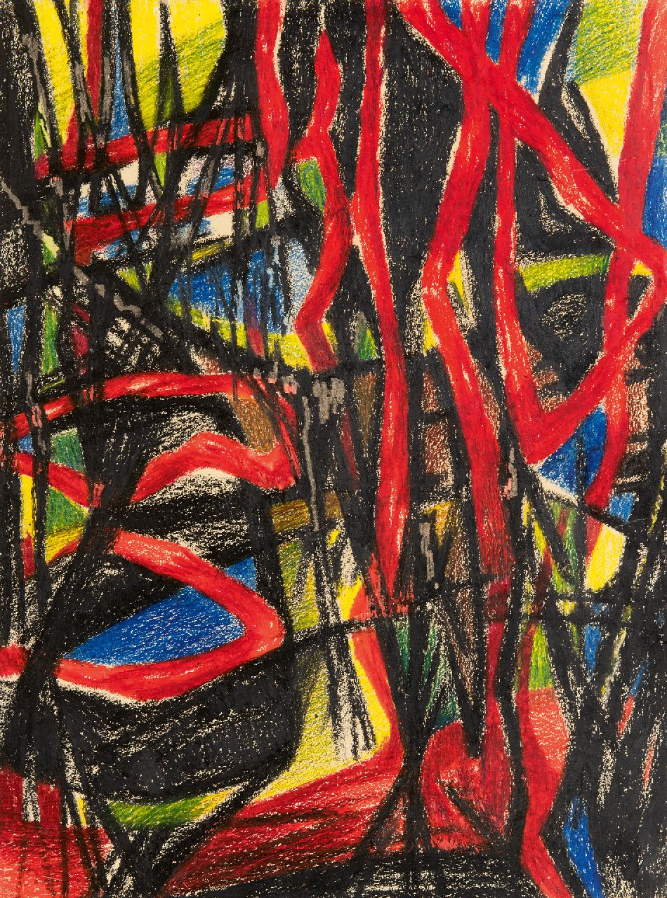 Hunziker F.  | Frieda Hunziker, Compositie, waskrijt op papier 50,0 x 37,5 cm, zonder lijst