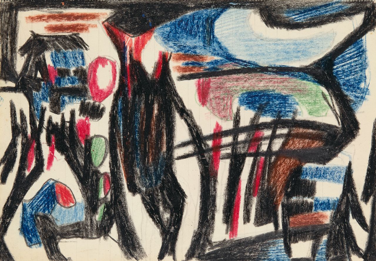 Hunziker F. | Frieda Hunziker, Landschap, waskrijt op papier 19,4 x 26,9 cm, zonder lijst Hunziker F. | Frieda Hunziker, Landschap, waskrijt op papier 19,4 x 26,9 cm, zonder lijst