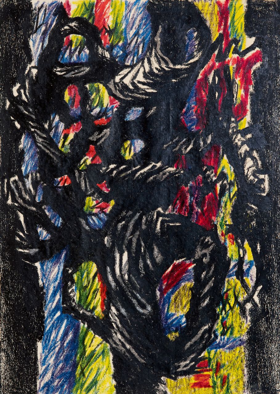 Hunziker F.  | Frieda Hunziker, Compositie, waskrijt op papier 50,0 x 35,2 cm, zonder lijst