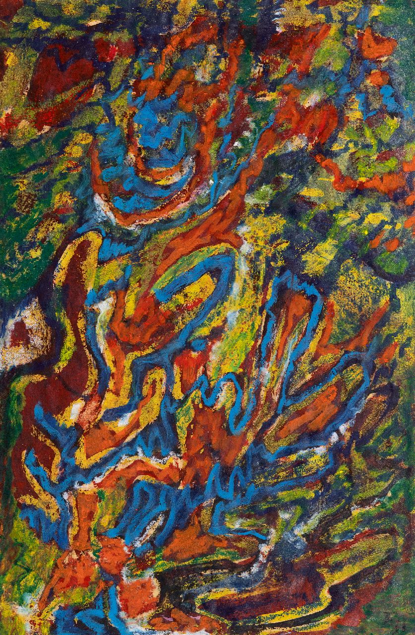 Hunziker F. | Frieda Hunziker, Compositie, gouache op papier 49,4 x 32,0 cm, gesigneerd rechtsonder met initialen en zonder lijst Hunziker F. | Frieda Hunziker, Compositie, gouache op papier 49,4 x 32,0 cm, gesigneerd rechtsonder met initialen en zonder lijst