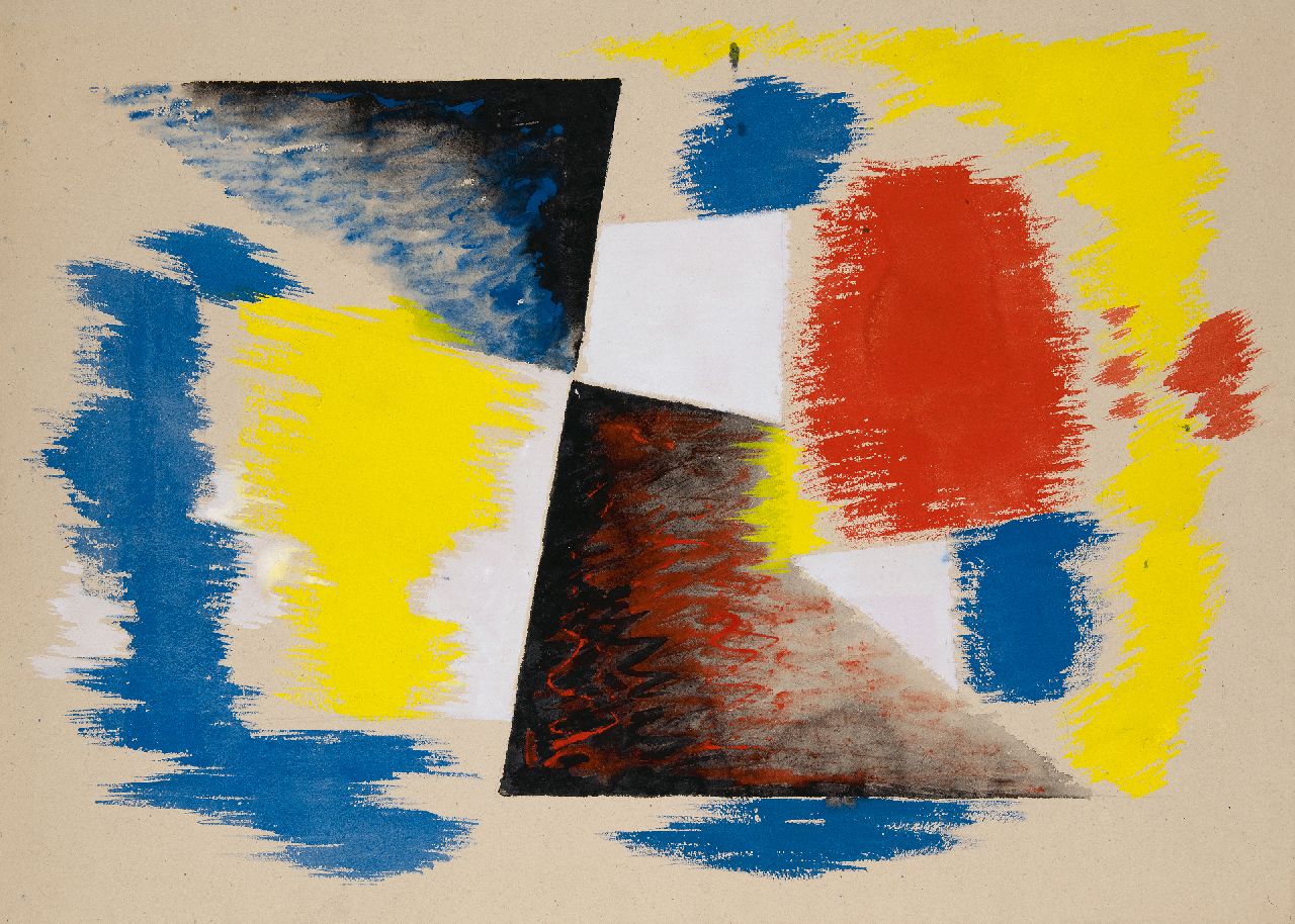 Hunziker F. | Frieda Hunziker, Compositie, potlood en gouache op papier 57,6 x 78,9 cm, gesigneerd verso Hunziker F. | Frieda Hunziker, Compositie, potlood en gouache op papier 57,6 x 78,9 cm, gesigneerd verso