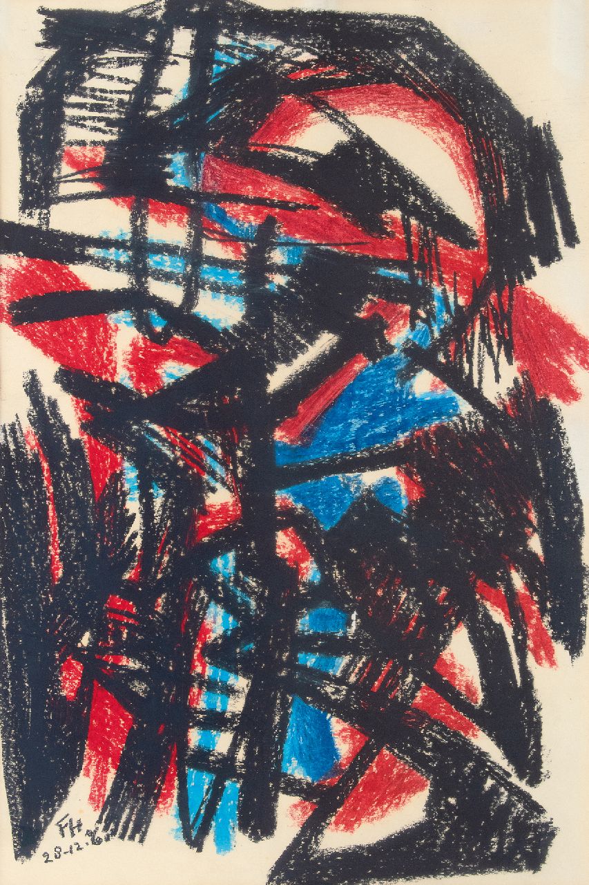 Hunziker F. | Frieda Hunziker, Compositie no. 3, waskrijt op papier 75,0 x 45,5 cm, gesigneerd linksonder met initialen en gedateerd 28-12-'61 Hunziker F. | Frieda Hunziker, Compositie no. 3, waskrijt op papier 75,0 x 45,5 cm, gesigneerd linksonder met initialen en gedateerd 28-12-'61