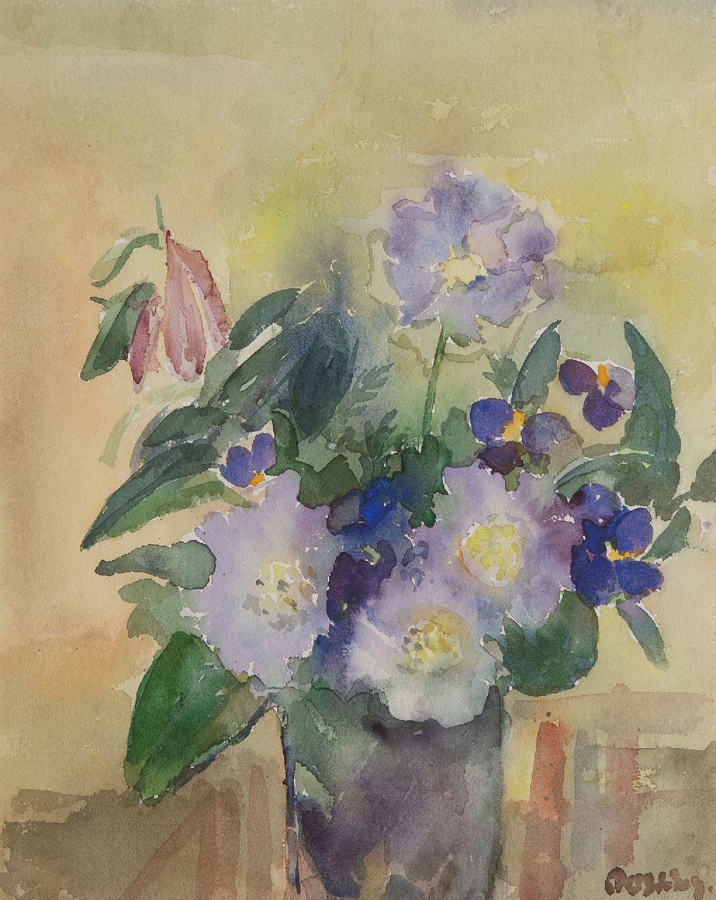 Bieruma Oosting A.J.W. | Adriana Johanna Wilhelmina 'Jeanne' Bieruma Oosting, Bloemstilleven, aquarel op papier 41,5 x 33,5 cm, gesigneerd rechtsonder Bieruma Oosting A.J.W. | Adriana Johanna Wilhelmina 'Jeanne' Bieruma Oosting, Bloemstilleven, aquarel op papier 41,5 x 33,5 cm, gesigneerd rechtsonder