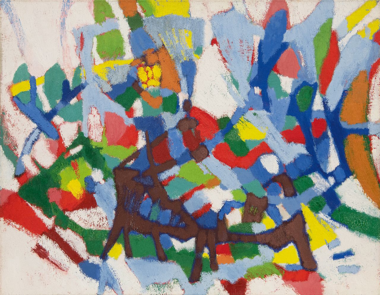Hunziker F. | Frieda Hunziker, Compositie, olieverf op doek 70,0 x 90,4 cm, gesigneerd verso en te dateren 1957 Hunziker F. | Frieda Hunziker, Compositie, olieverf op doek 70,0 x 90,4 cm, gesigneerd verso en te dateren 1957