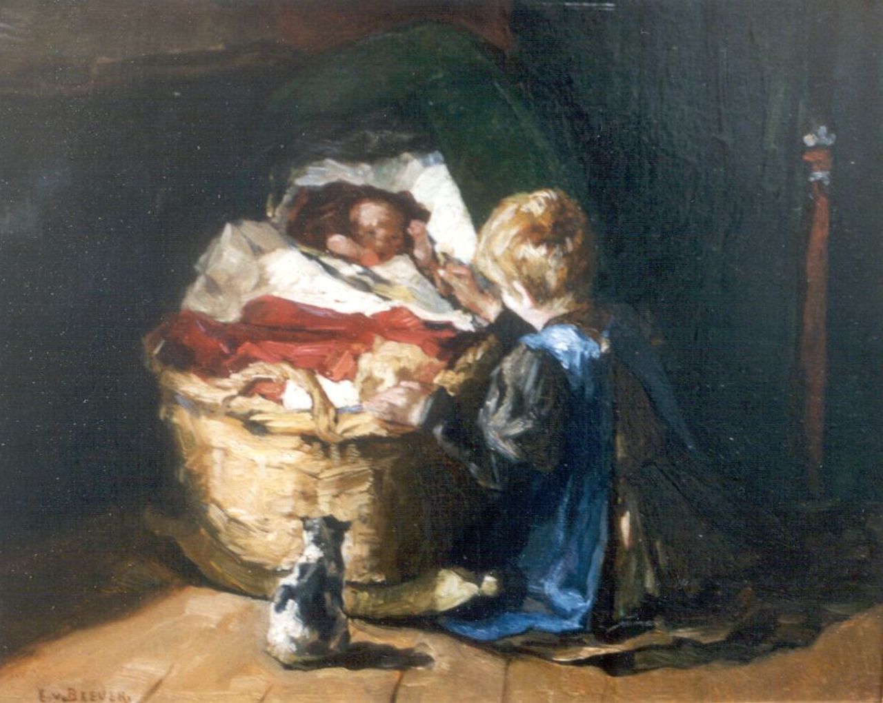 Beever E.S. van | 'Emanuël' Samson van Beever, Samen spelen, olieverf op paneel 25,0 x 31,5 cm, gesigneerd linksonder Beever E.S. van | 'Emanuël' Samson van Beever, Samen spelen, olieverf op paneel 25,0 x 31,5 cm, gesigneerd linksonder