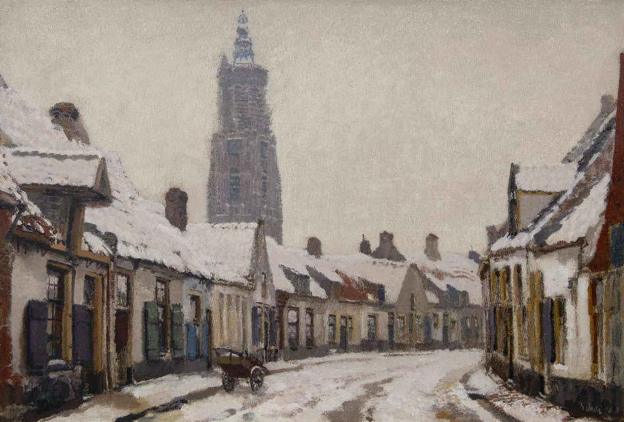 Bakels R.S. | Reinier Sybrand Bakels | Schilderijen te koop aangeboden | Winters gezicht in Amersfoort met de Onze Lieve Vrouwetoren, olieverf op doek 91,8 x 131,8 cm, gesigneerd rechtsonder en te dateren ca. 1920 Bakels R.S. | Reinier Sybrand Bakels | Schilderijen te koop aangeboden | Winters gezicht in Amersfoort met de Onze Lieve Vrouwetoren, olieverf op doek 91,8 x 131,8 cm, gesigneerd rechtsonder en te dateren ca. 1920