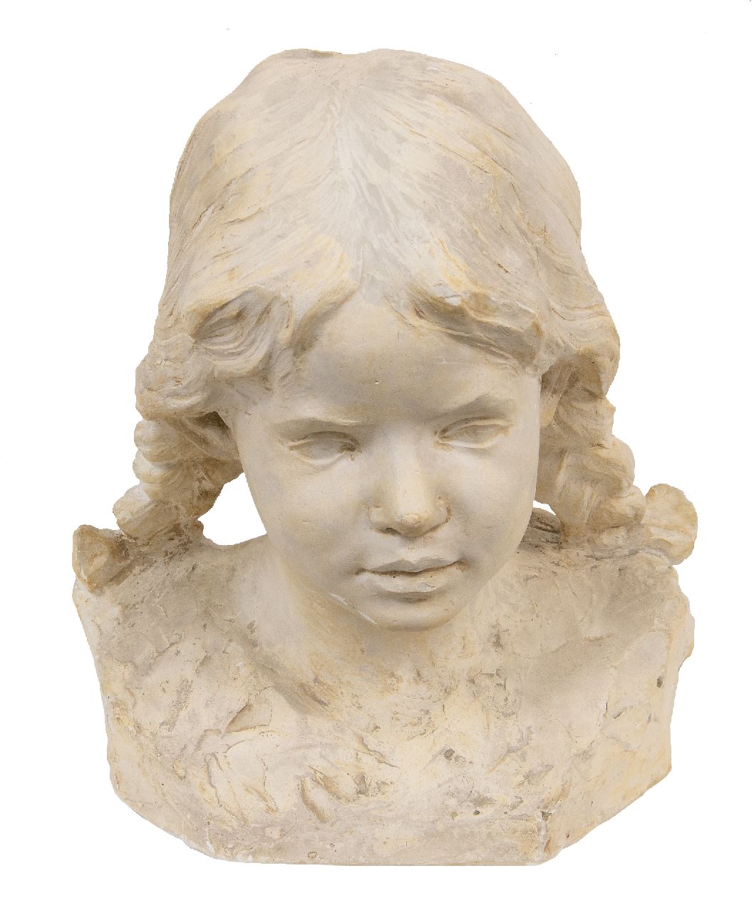 Onbekend 20e eeuw (1e helft)  | Onbekend | Beelden en objecten te koop aangeboden | Meisjeskopje, gips 35,7 x 26,3 cm