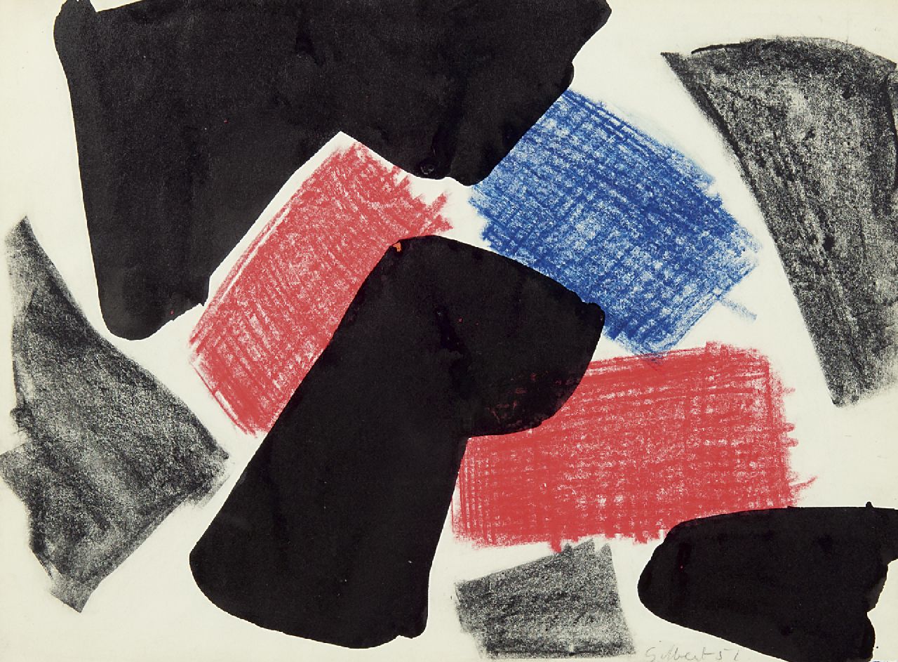 Stephen Gilbert | Untitled, inkt, waskrijt en zwart krijt op papier, 27,8 x 38,0 cm, gesigneerd r.o. en gedateerd '51 Stephen Gilbert | Untitled, inkt, waskrijt en zwart krijt op papier, 27,8 x 38,0 cm, gesigneerd r.o. en gedateerd '51