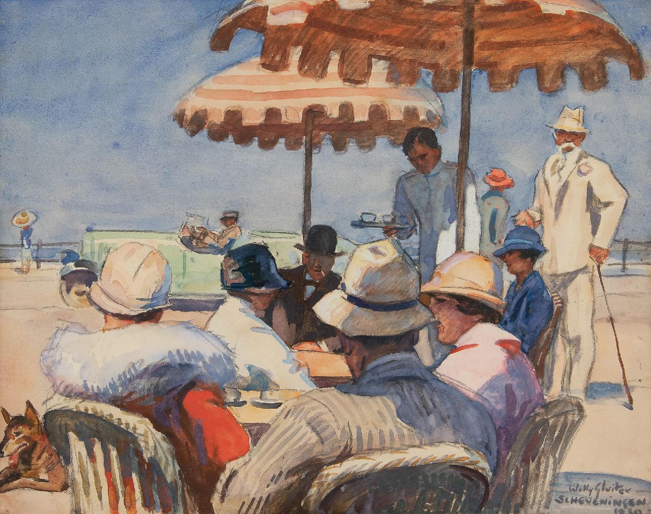 Sluiter J.W. | Jan Willem 'Willy' Sluiter | Aquarellen en tekeningen te koop aangeboden | Met de cabriolet over de Scheveningse boulevard, krijt en aquarel op papier 37,1 x 47,0 cm, gesigneerd rechtsonder en gedateerd 'Scheveningen 1930' Sluiter J.W. | Jan Willem 'Willy' Sluiter | Aquarellen en tekeningen te koop aangeboden | Met de cabriolet over de Scheveningse boulevard, krijt en aquarel op papier 37,1 x 47,0 cm, gesigneerd rechtsonder en gedateerd 'Scheveningen 1930'