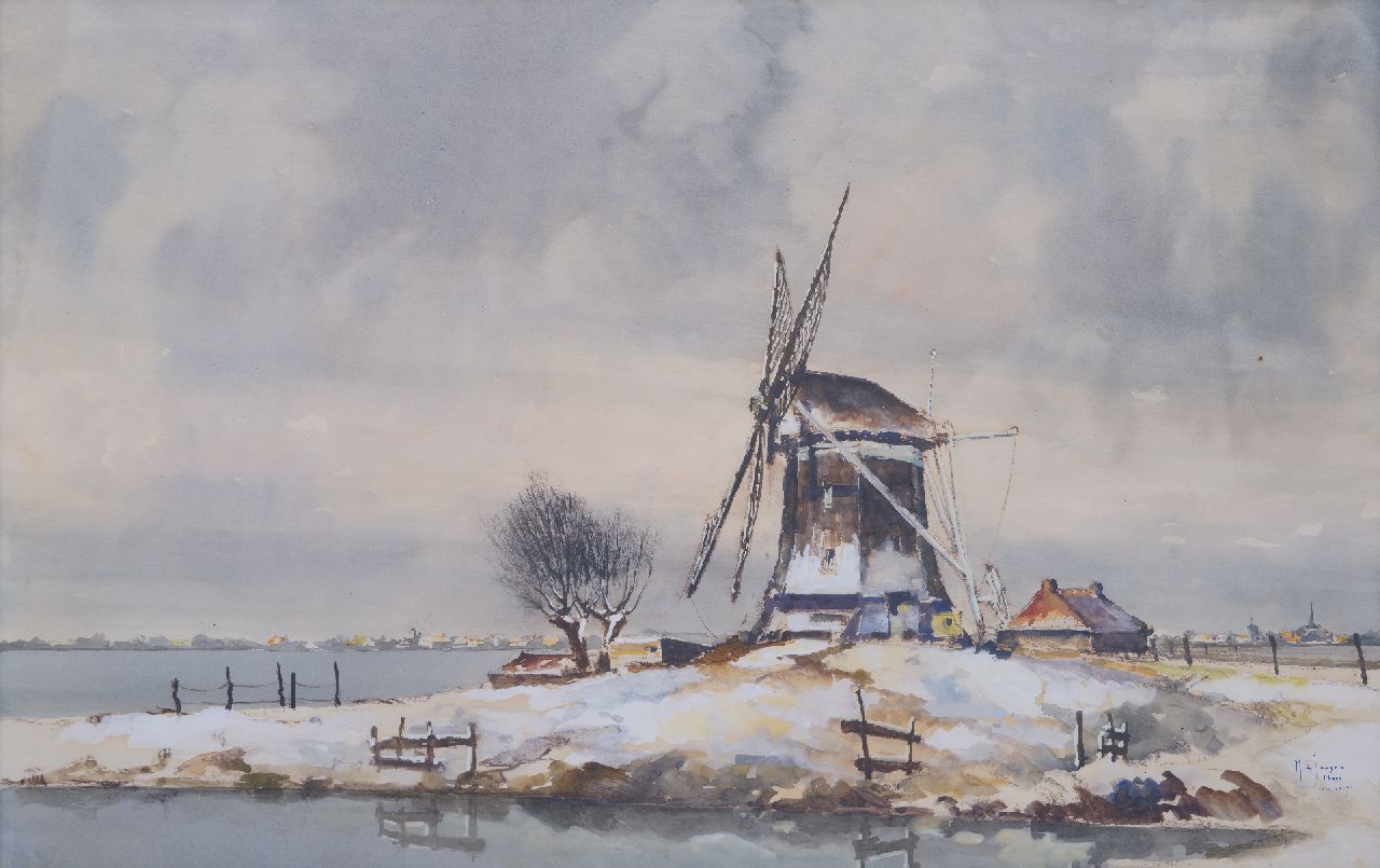 Drulman M.J. | Marinus Johannes Drulman, Gezicht op winters Achterberg, krijt en aquarel op papier 58,8 x 89,4 cm, gesigneerd rechtsonder met pseudoniem en gedateerd 1936 Drulman M.J. | Marinus Johannes Drulman, Gezicht op winters Achterberg, krijt en aquarel op papier 58,8 x 89,4 cm, gesigneerd rechtsonder met pseudoniem en gedateerd 1936