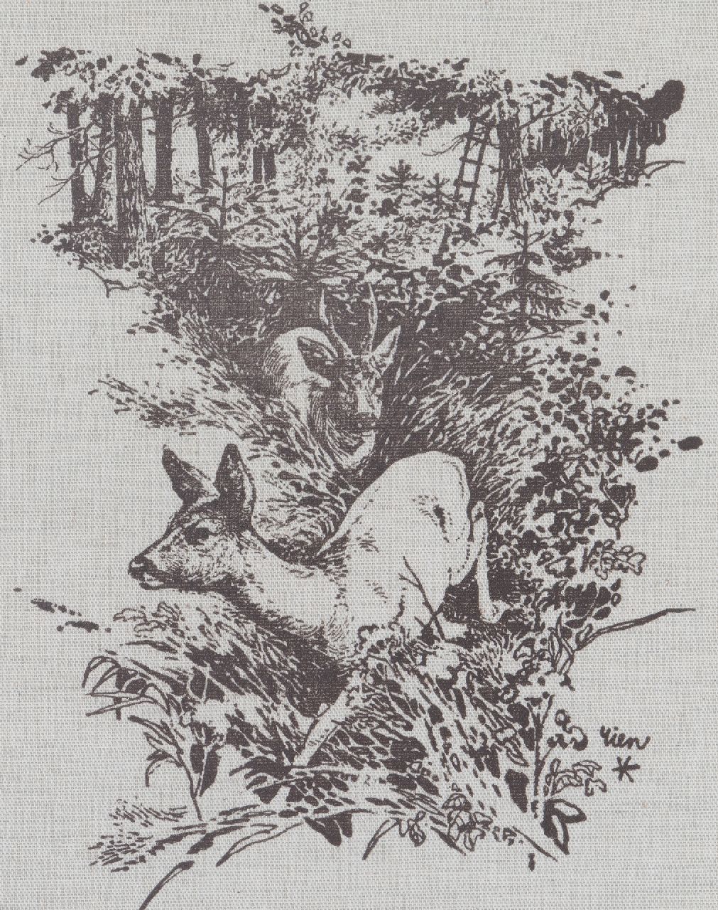 Poortvliet R.  | Rien Poortvliet, Twee reeën, druk op doek 32,0 x 25,5 cm, gesigneerd rechtsonder