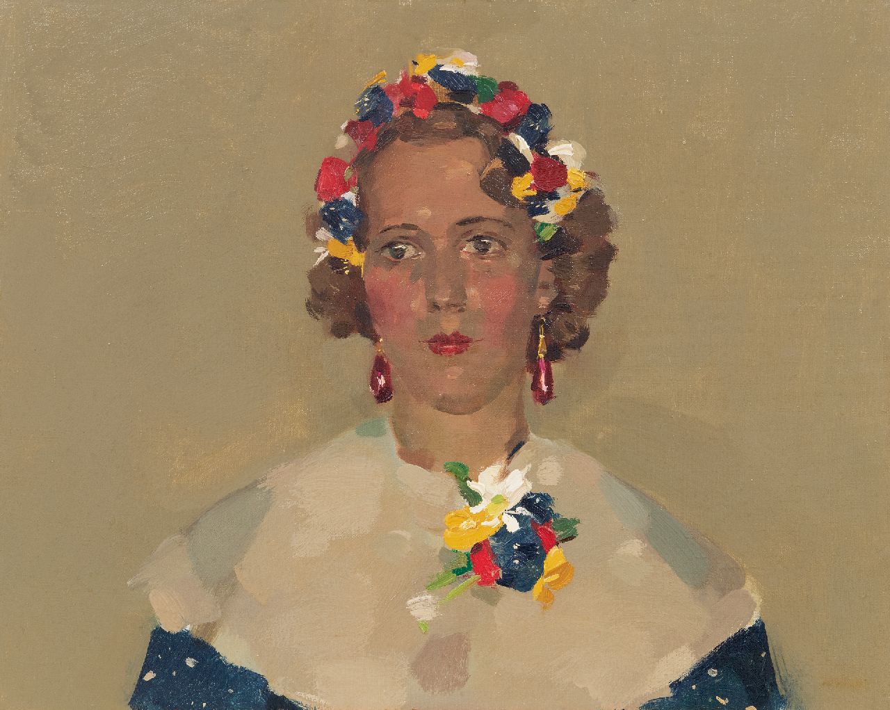 Verdonk F.W. | Frederik Willem 'Frits' Verdonk | Schilderijen te koop aangeboden | Jonge vrouw met bloemenkrans, olieverf op doek Verdonk F.W. | Frederik Willem 'Frits' Verdonk | Schilderijen te koop aangeboden | Jonge vrouw met bloemenkrans, olieverf op doek