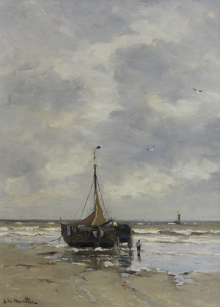Munthe G.A.L.  | Gerhard Arij Ludwig 'Morgenstjerne' Munthe, Het laden van de netten, olieverf op paneel 39,2 x 29,6 cm, gesigneerd linksonder