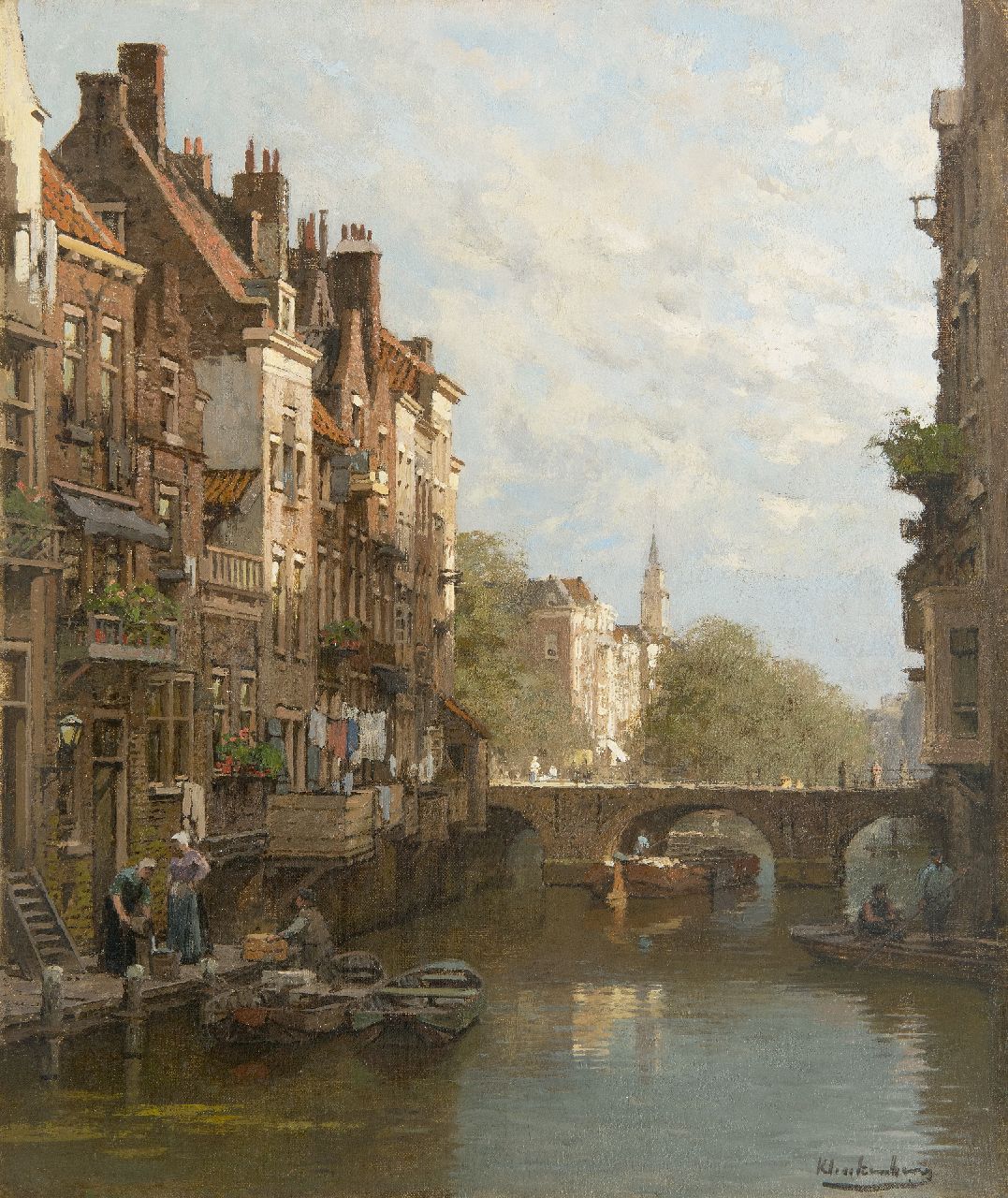 Klinkenberg J.C.K. | Johannes Christiaan Karel Klinkenberg, Stadsgracht in de zomer, olieverf op doek 46,9 x 39,2 cm, gesigneerd rechtsonder Klinkenberg J.C.K. | Johannes Christiaan Karel Klinkenberg, Stadsgracht in de zomer, olieverf op doek 46,9 x 39,2 cm, gesigneerd rechtsonder
