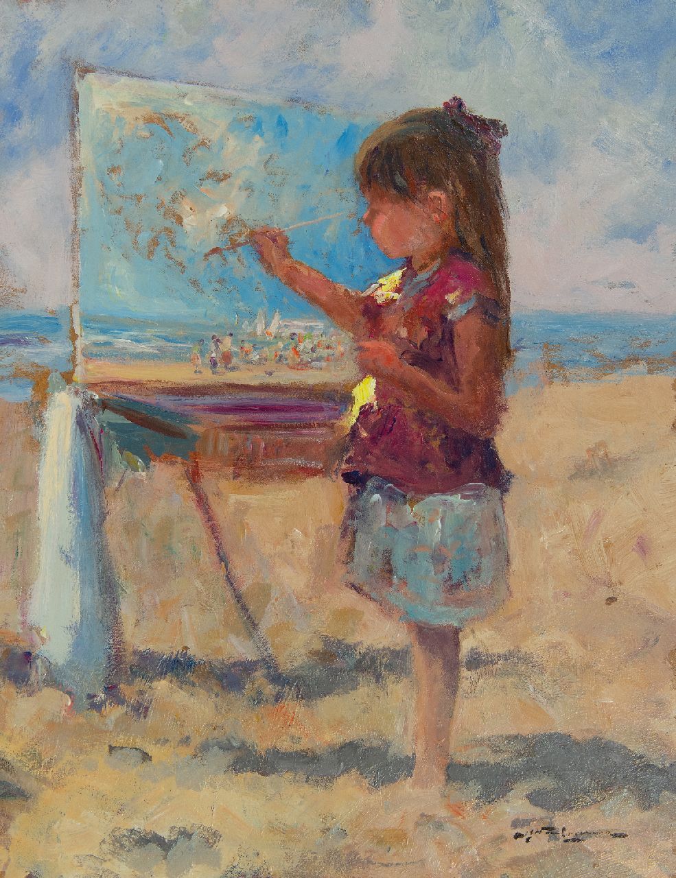 Leeuwen J.J.H. van | Johannes Jacobus Hendrikus 'Joop' van Leeuwen, De kleine kunstenares, olieverf op board 45,0 x 35,1 cm, gesigneerd rechtsonder