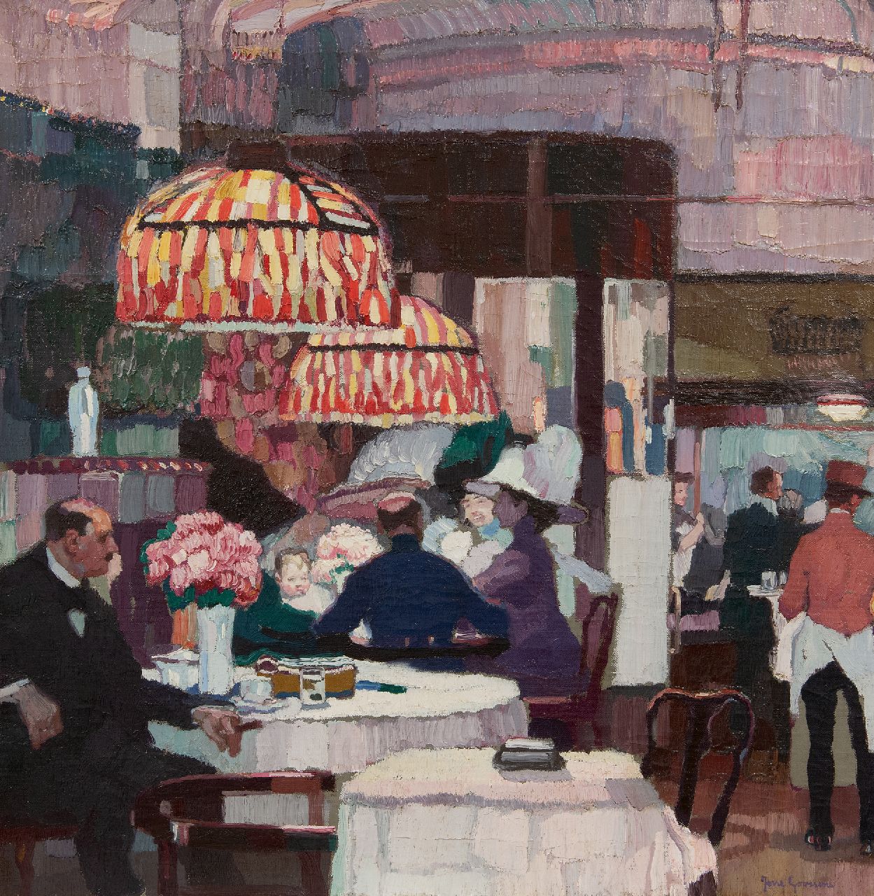 Goossens J.  | Josse Goossens, In de theesalon, olieverf op doek 64,4 x 63,1 cm, gesigneerd rechtsonder en te dateren ca. 1910-1911