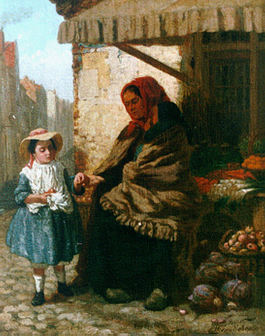 Seben H. van | Henri van Seben, De groenteverkoopster, olieverf op doek 40,0 x 32,5 cm, gesigneerd rechtsonder Seben H. van | Henri van Seben, De groenteverkoopster, olieverf op doek 40,0 x 32,5 cm, gesigneerd rechtsonder