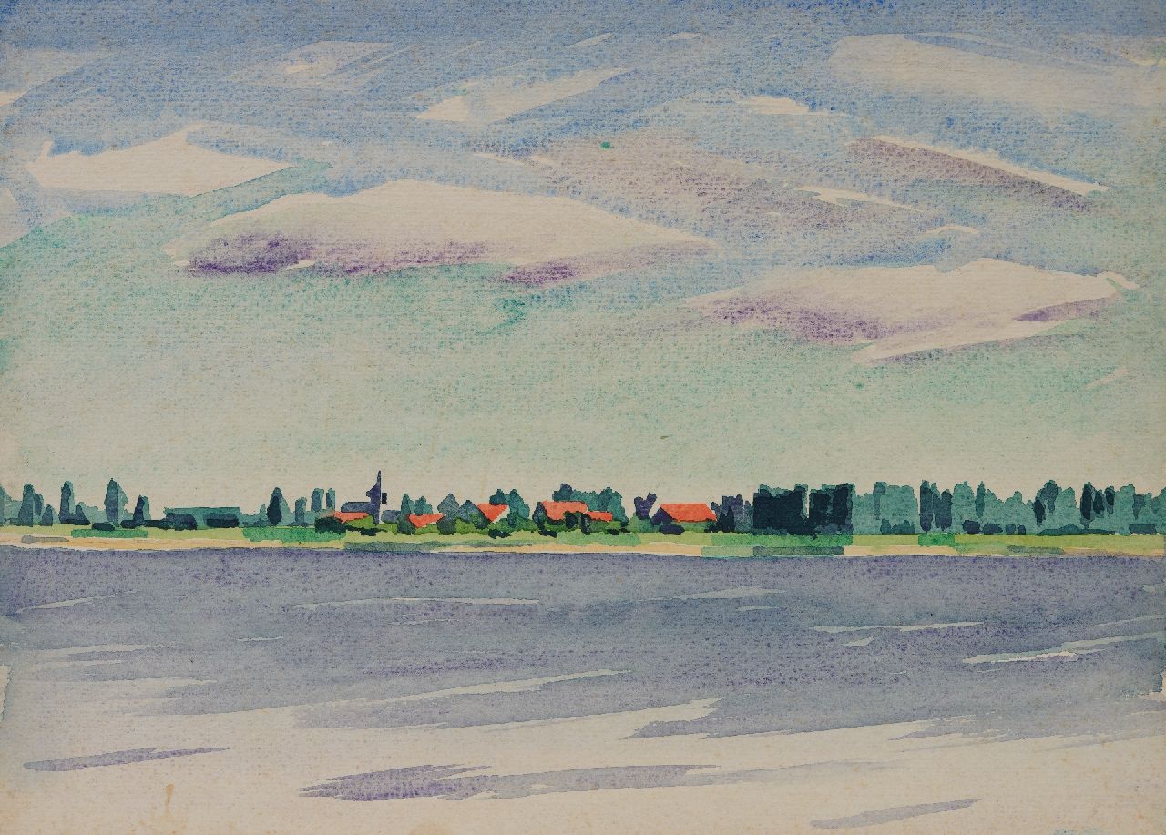 Hunziker F. | Frieda Hunziker, Gezicht op een dorpje aan het water, aquarel op papier 26,9 x 37,3 cm Hunziker F. | Frieda Hunziker, Gezicht op een dorpje aan het water, aquarel op papier 26,9 x 37,3 cm