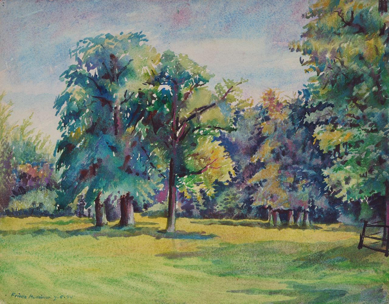 Hunziker F. | Frieda Hunziker, Landschapspark van kasteel Twickel, Delden, aquarel op papier 34,9 x 44,8 cm, gesigneerd linksonder en gedateerd 7.8.'44 Hunziker F. | Frieda Hunziker, Landschapspark van kasteel Twickel, Delden, aquarel op papier 34,9 x 44,8 cm, gesigneerd linksonder en gedateerd 7.8.'44