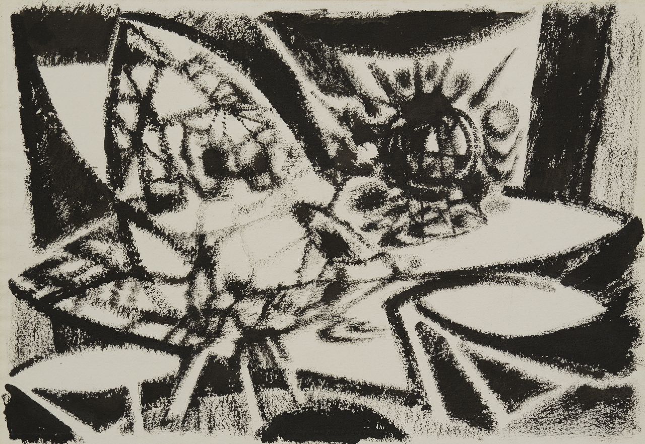Hunziker F. | Frieda Hunziker | Aquarellen en tekeningen te koop aangeboden | Insect I, inkt op papier 39,2 x 56,4 cm, gesigneerd verso en gedateerd '53 Hunziker F. | Frieda Hunziker | Aquarellen en tekeningen te koop aangeboden | Insect I, inkt op papier 39,2 x 56,4 cm, gesigneerd verso en gedateerd '53