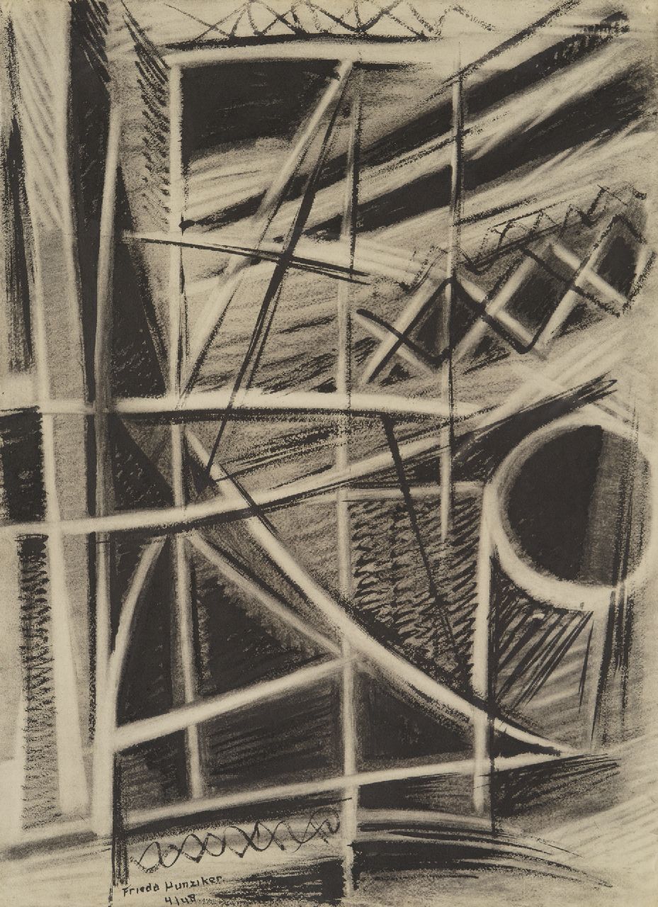 Hunziker F. | Frieda Hunziker, Voorstudie Compositie, inkt en krijt op papier 78,9 x 57,5 cm, gesigneerd linksonder en gedateerd 4/48 Hunziker F. | Frieda Hunziker, Voorstudie Compositie, inkt en krijt op papier 78,9 x 57,5 cm, gesigneerd linksonder en gedateerd 4/48