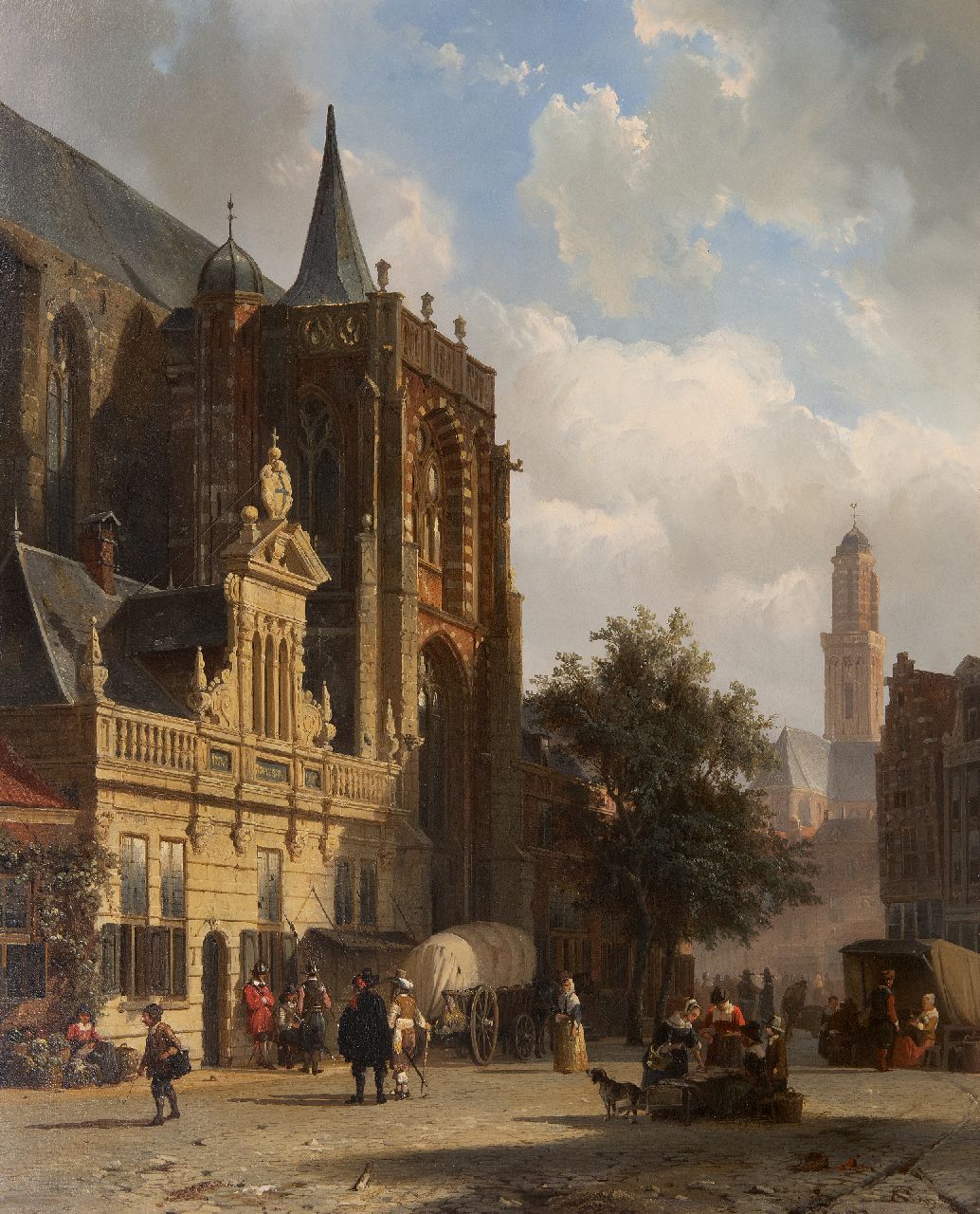 Springer C. | Cornelis Springer, Zomers gezicht op de Hoofdwacht aan de Grote Markt in Zwolle, olieverf op paneel 54,5 x 44,2 cm, gesigneerd rechtsonder met monogram en gedateerd '59 Springer C. | Cornelis Springer, Zomers gezicht op de Hoofdwacht aan de Grote Markt in Zwolle, olieverf op paneel 54,5 x 44,2 cm, gesigneerd rechtsonder met monogram en gedateerd '59
