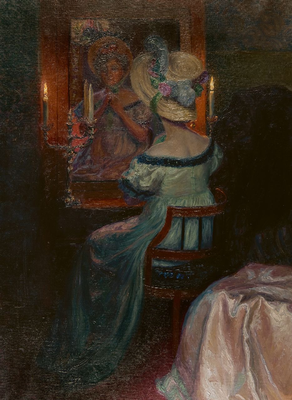Kupelwieser I. | Ida Kupelwieser | Schilderijen te koop aangeboden | Voor de spiegel, olieverf op doek 110,5 x 80,3 cm, te dateren ca. 1910 Kupelwieser I. | Ida Kupelwieser | Schilderijen te koop aangeboden | Voor de spiegel, olieverf op doek 110,5 x 80,3 cm, te dateren ca. 1910
