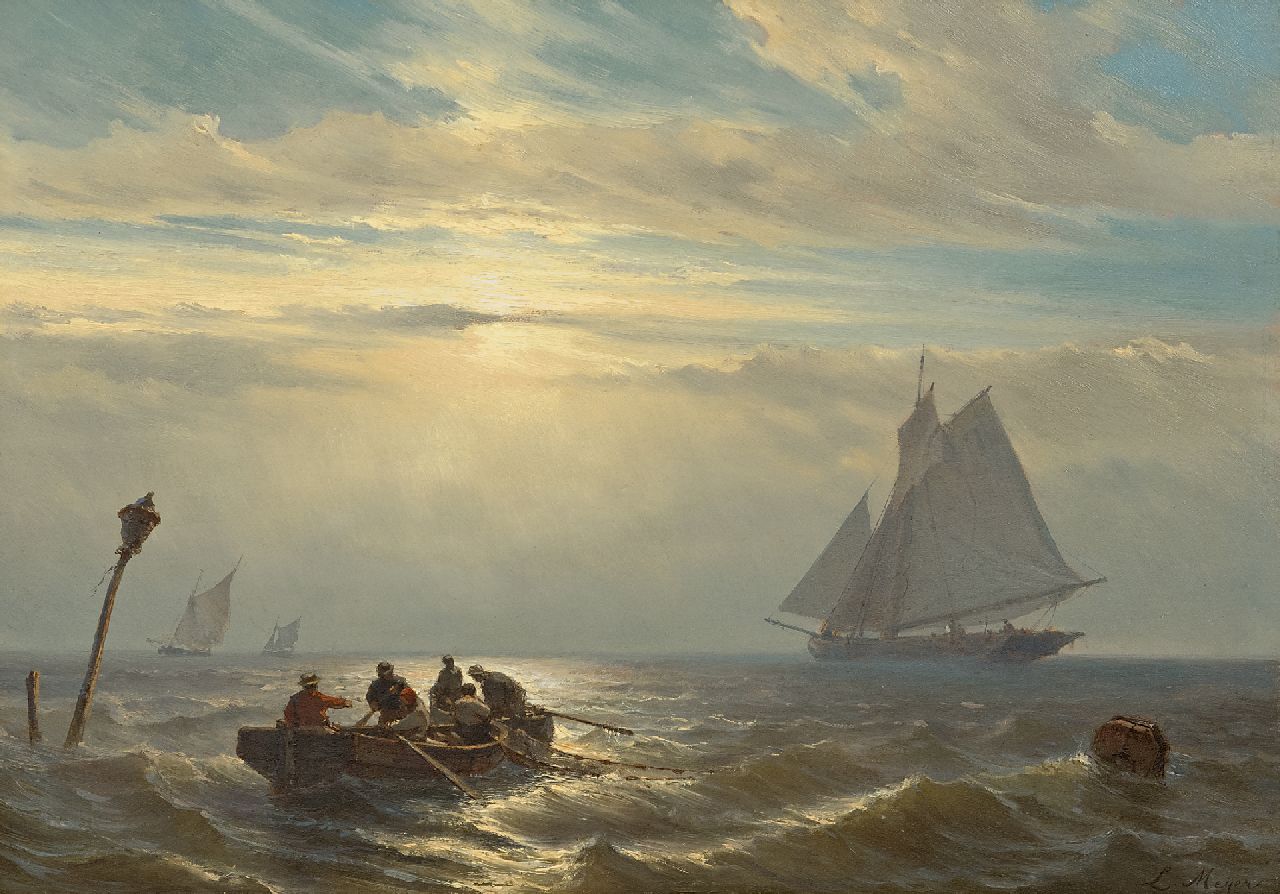 Meijer J.H.L.  | Johan Hendrik 'Louis' Meijer, Avondstemming op zee, olieverf op paneel 30,7 x 42,1 cm, gesigneerd rechtsonder