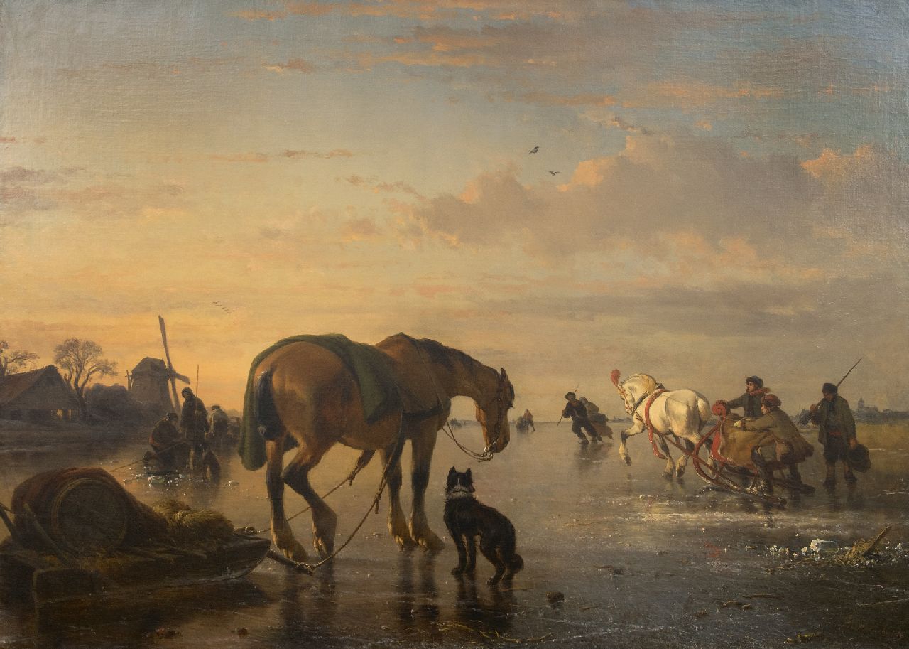 Moerenhout J.J. | Josephus Jodocus 'Joseph' Moerenhout | Schilderijen te koop aangeboden | Paarden en sledes op het ijs, olieverf op doek 85,0 x 118,5 cm, gesigneerd rechtsonder Moerenhout J.J. | Josephus Jodocus 'Joseph' Moerenhout | Schilderijen te koop aangeboden | Paarden en sledes op het ijs, olieverf op doek 85,0 x 118,5 cm, gesigneerd rechtsonder