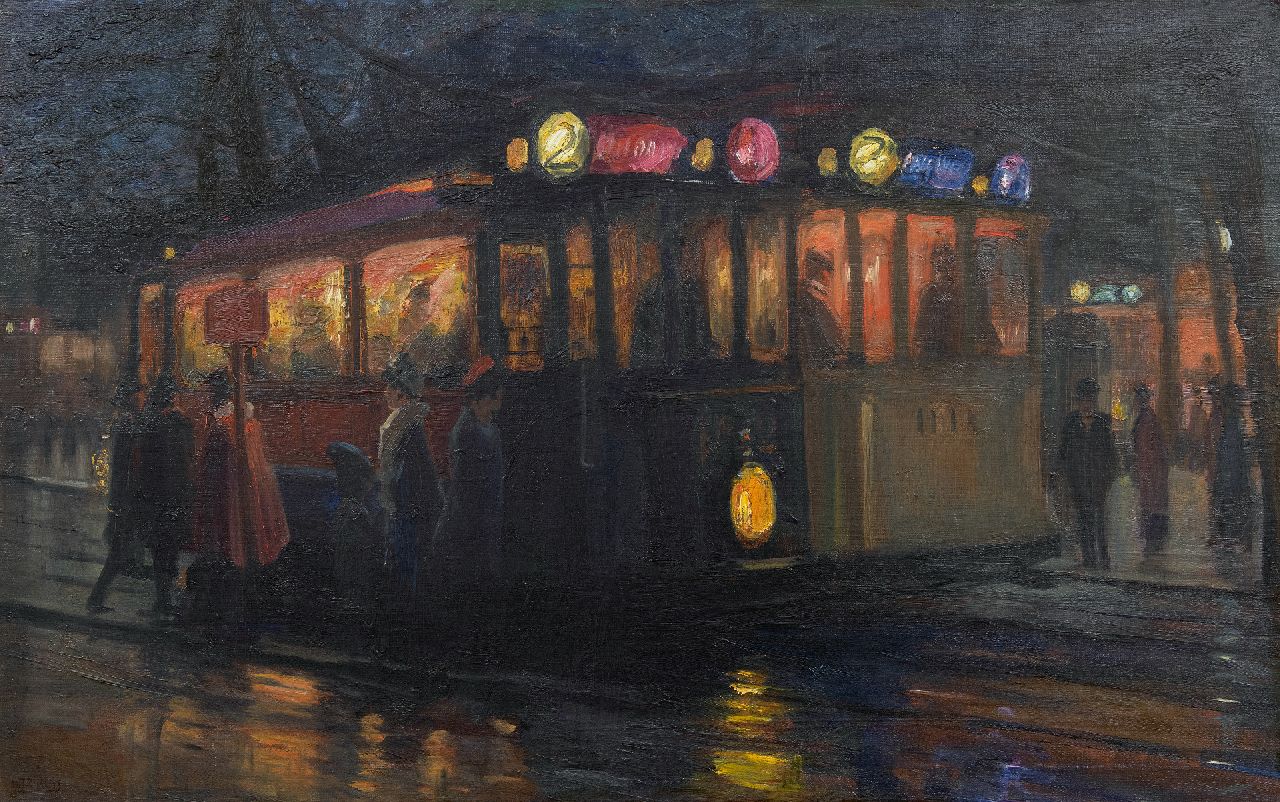 Richters M.J.  | 'Marius' Johannes Richters, Trams bij het Beursplein, Rotterdam, olieverf op doek 70,0 x 110,2 cm, gesigneerd linksonder en te dateren ca. 1913