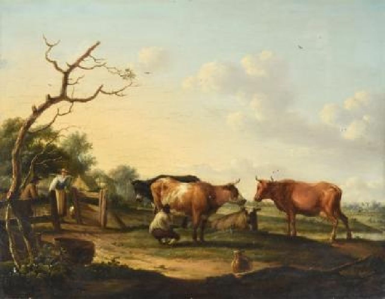 Dionys van Dongen | Op de melkboerderij, olieverf op paneel, 46,7 x 60,0 cm