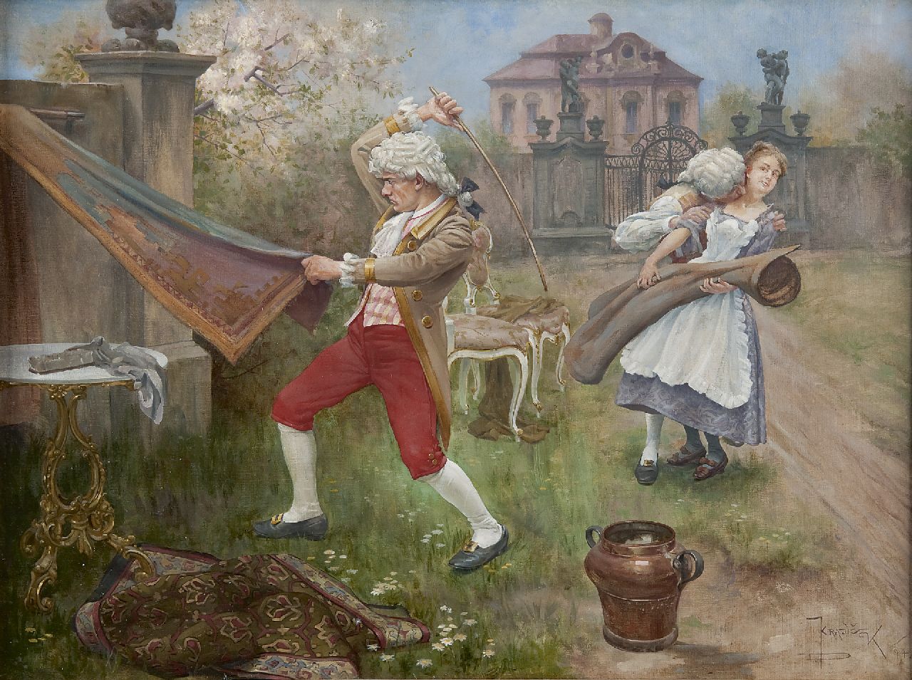 Krajíček J.D. | Jindřich Duchoslav Krajíček | Schilderijen te koop aangeboden | Lentekriebels of service-oefening tennis?, olieverf op doek 44,3 x 61,0 cm, gesigneerd rechtsonder en gedateerd '94 Krajíček J.D. | Jindřich Duchoslav Krajíček | Schilderijen te koop aangeboden | Lentekriebels of service-oefening tennis?, olieverf op doek 44,3 x 61,0 cm, gesigneerd rechtsonder en gedateerd '94