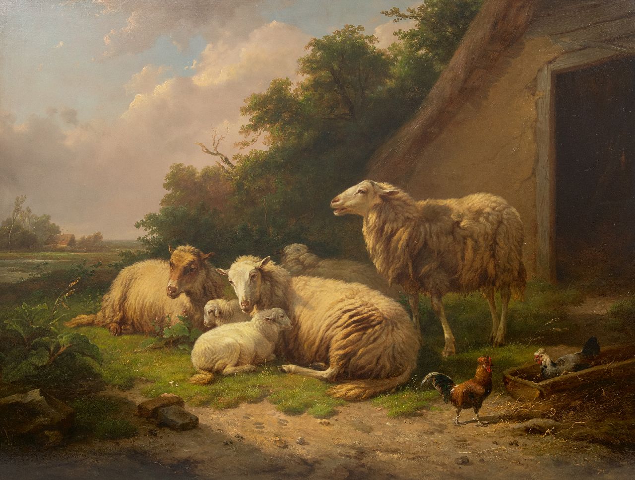 Cornelis van Leemputten | Rustende schapen bij een stal, olieverf op paneel, 64,9 x 86,0 cm, gesigneerd l.o. en gedateerd '68 Cornelis van Leemputten | Rustende schapen bij een stal, olieverf op paneel, 64,9 x 86,0 cm, gesigneerd l.o. en gedateerd '68