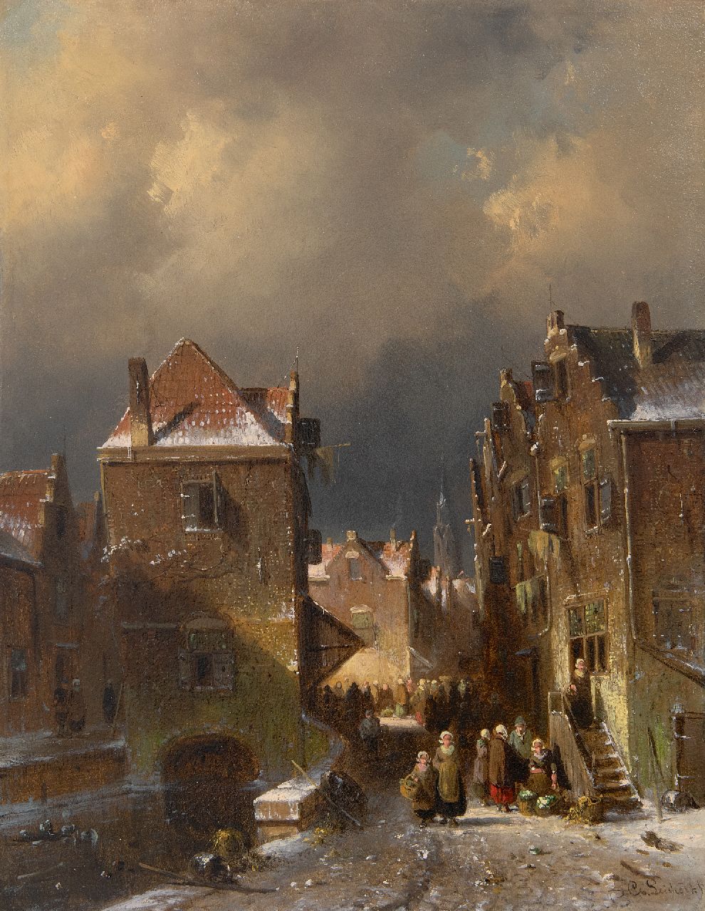 Leickert C.H.J. | 'Charles' Henri Joseph Leickert | Schilderijen te koop aangeboden | Drukbevolkt winters straatje, olieverf op paneel 37,2 x 28,7 cm, gesigneerd rechtsonder en te dateren ca. 1855 Leickert C.H.J. | 'Charles' Henri Joseph Leickert | Schilderijen te koop aangeboden | Drukbevolkt winters straatje, olieverf op paneel 37,2 x 28,7 cm, gesigneerd rechtsonder en te dateren ca. 1855