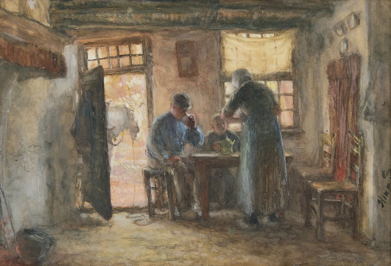 Blommers B.J. | Bernardus Johannes 'Bernard' Blommers | Aquarellen en tekeningen te koop aangeboden | De boer drinkt - het paard wacht, aquarel op papier 37,6 x 54,3 cm, gesigneerd rechtsonder Blommers B.J. | Bernardus Johannes 'Bernard' Blommers | Aquarellen en tekeningen te koop aangeboden | De boer drinkt - het paard wacht, aquarel op papier 37,6 x 54,3 cm, gesigneerd rechtsonder