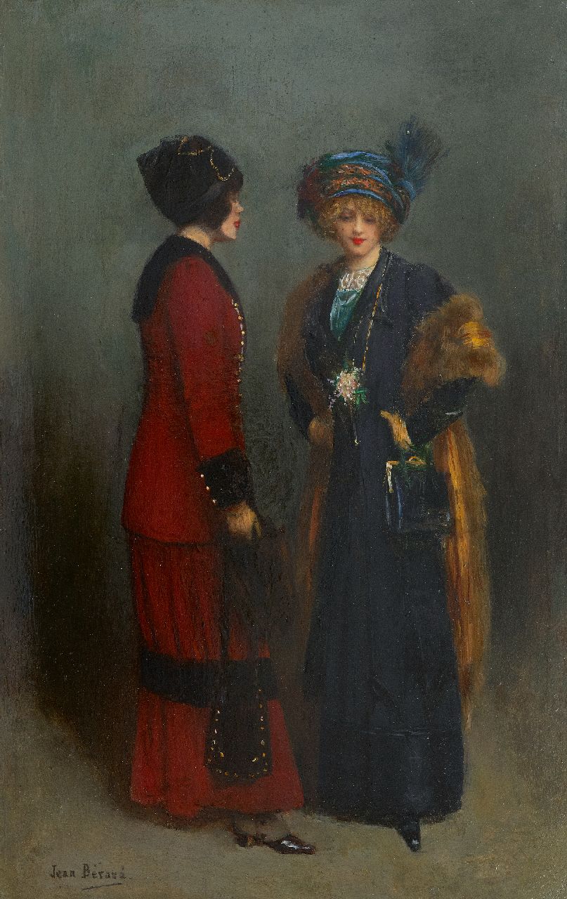 Béraud J. | Jean Béraud, Deux Élégantes, olieverf op schildersboard 54,9 x 36,7 cm, gesigneerd linksonder Béraud J. | Jean Béraud, Deux Élégantes, olieverf op schildersboard 54,9 x 36,7 cm, gesigneerd linksonder
