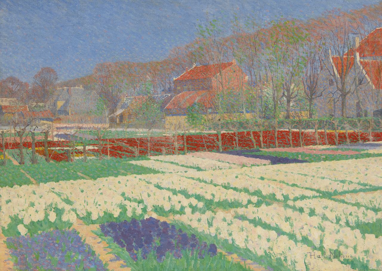 Hart Nibbrig F. | Ferdinand Hart Nibbrig | Schilderijen te koop aangeboden | Bollenvelden in Bennebroek, olieverf op doek 51,1 x 71,3 cm, gesigneerd rechtsonder en te dateren ca. 1900 Hart Nibbrig F. | Ferdinand Hart Nibbrig | Schilderijen te koop aangeboden | Bollenvelden in Bennebroek, olieverf op doek 51,1 x 71,3 cm, gesigneerd rechtsonder en te dateren ca. 1900