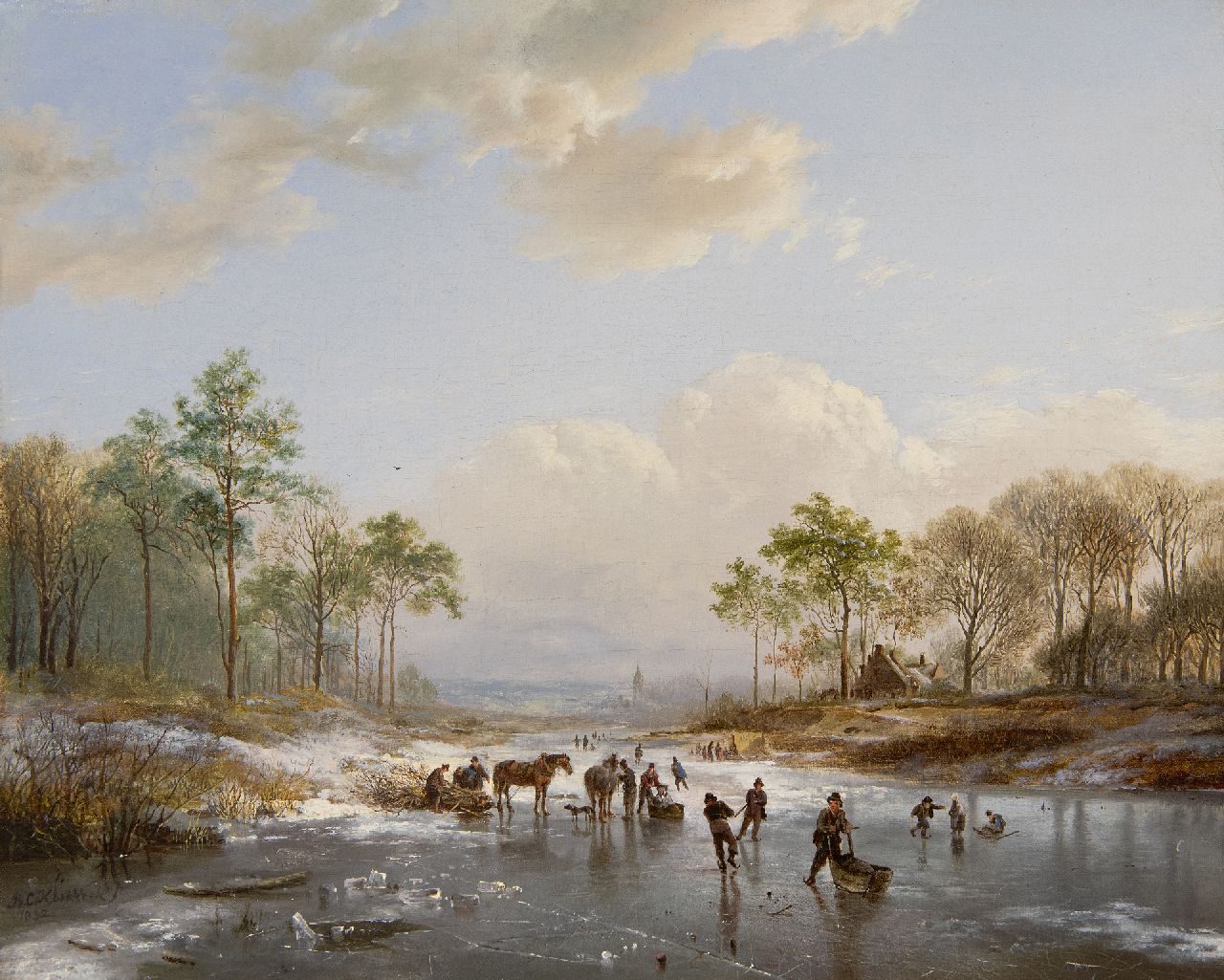 Koekkoek B.C. | Barend Cornelis Koekkoek | Schilderijen te koop aangeboden | IJsgezicht met schaatsers en houtsprokkelaars met een paardenslee, olieverf op doek 29,0 x 35,7 cm, gesigneerd linksonder en gedateerd 1832 Koekkoek B.C. | Barend Cornelis Koekkoek | Schilderijen te koop aangeboden | IJsgezicht met schaatsers en houtsprokkelaars met een paardenslee, olieverf op doek 29,0 x 35,7 cm, gesigneerd linksonder en gedateerd 1832