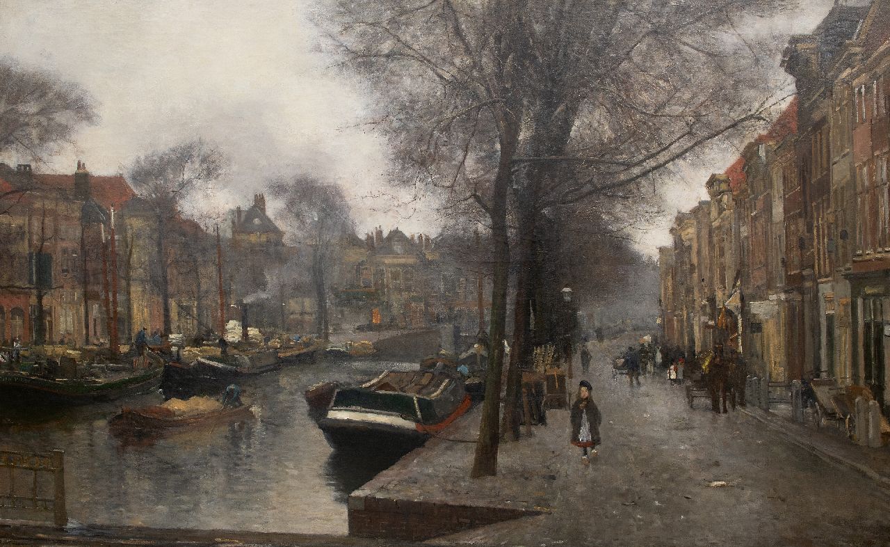 Arntzenius P.F.N.J.  | Pieter Florentius Nicolaas Jacobus 'Floris' Arntzenius | Schilderijen te koop aangeboden | De Bierkade in Den Haag, gezien vanaf de Wagenbrug richting het Spui, olieverf op doek 126,4 x 201,3 cm, gesigneerd rechtsonder