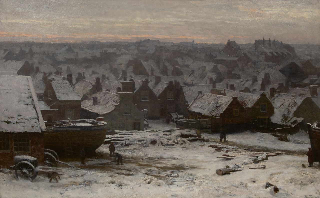 Tholen W.B.  | Willem Bastiaan Tholen, Winter in oud Scheveningen, olieverf op doek 100,1 x 160,4 cm, gesigneerd rechtsonder en te dateren 1891