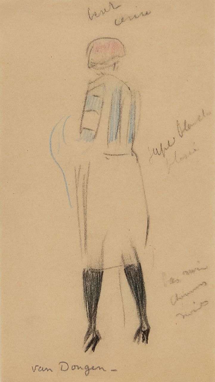 Dongen C.T.M. van | Cornelis Theodorus Maria 'Kees' van Dongen | Aquarellen en tekeningen te koop aangeboden | Femme de dos, zwart en gekleurd krijt op papier 20,8 x 11,7 cm, gesigneerd middenonder Dongen C.T.M. van | Cornelis Theodorus Maria 'Kees' van Dongen | Aquarellen en tekeningen te koop aangeboden | Femme de dos, zwart en gekleurd krijt op papier 20,8 x 11,7 cm, gesigneerd middenonder