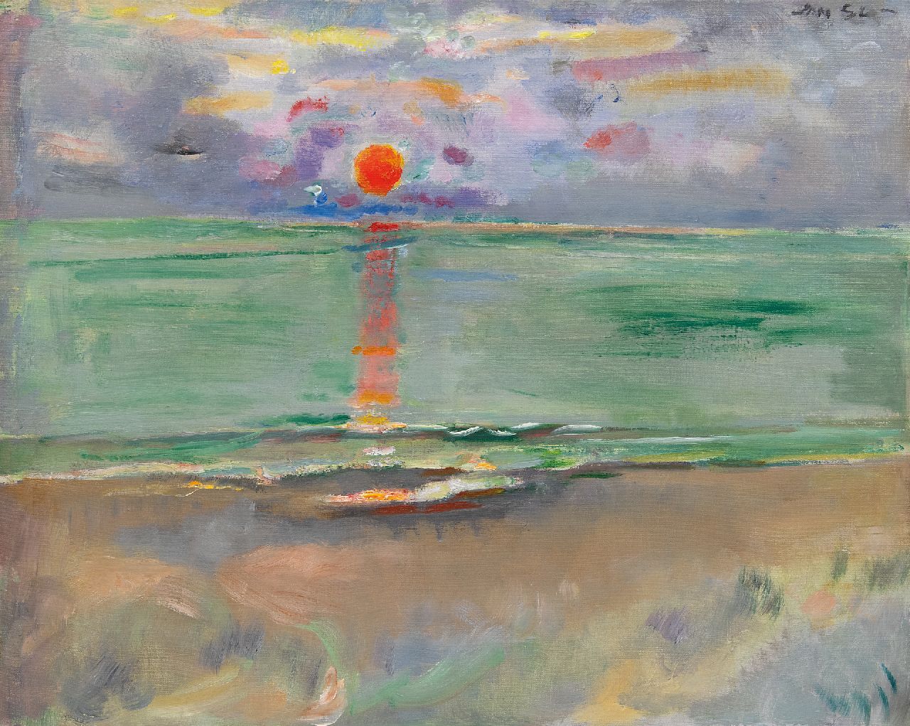 Sluijters J.C.B.  | Johannes Carolus Bernardus 'Jan' Sluijters | Schilderijen te koop aangeboden | Zonsondergang op het Zeeuwse strand, olieverf op doek 46,5 x 57,9 cm, gesigneerd rechtsboven en te dateren ca. 1938