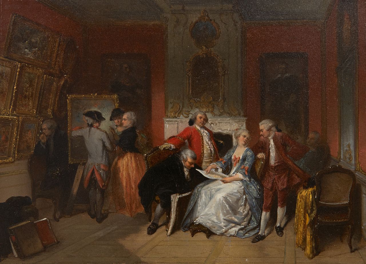 Kate H.F.C. ten | 'Herman' Frederik Carel ten Kate, De kunstliefhebbers, olieverf op paneel 24,9 x 34,1 cm, gesigneerd linksonder en gedateerd 1857 Kate H.F.C. ten | 'Herman' Frederik Carel ten Kate, De kunstliefhebbers, olieverf op paneel 24,9 x 34,1 cm, gesigneerd linksonder en gedateerd 1857