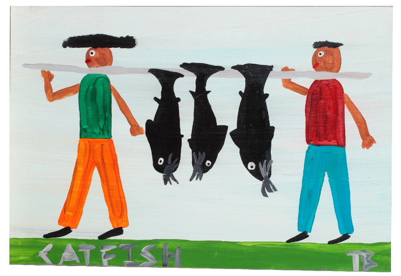 Brown T. | Timothy 'Tim' Brown, Catfish, acryl op paneel 37,0 x 55,0 cm, gesigneerd rechtsonder met initialen Brown T. | Timothy 'Tim' Brown, Catfish, acryl op paneel 37,0 x 55,0 cm, gesigneerd rechtsonder met initialen