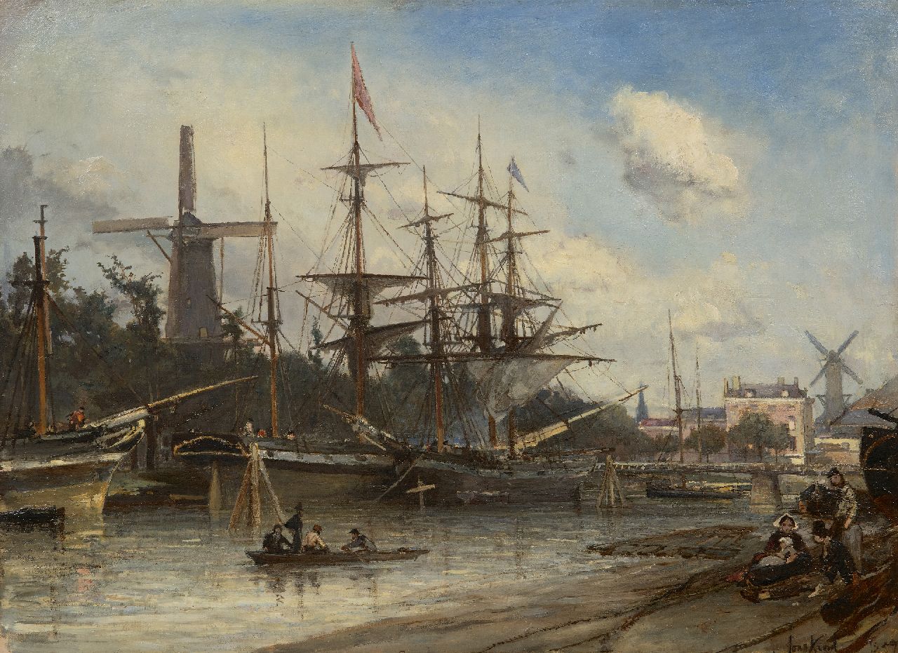 Jongkind J.B.  | Johan Barthold Jongkind | Schilderijen te koop aangeboden | Afgemeerde schepen in de haven van Rotterdam, olieverf op doek 42,0 x 56,1 cm, gesigneerd rechtsonder (dubbel) en gedateerd 1857