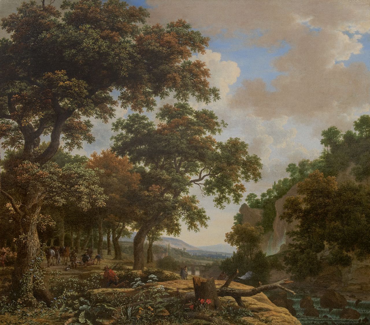 Haagen J. van der | Joris van der Haagen | Schilderijen te koop aangeboden | Italianiserend heuvellandschap met jagers, olieverf op doek 132,5 x 150,5 cm Haagen J. van der | Joris van der Haagen | Schilderijen te koop aangeboden | Italianiserend heuvellandschap met jagers, olieverf op doek 132,5 x 150,5 cm