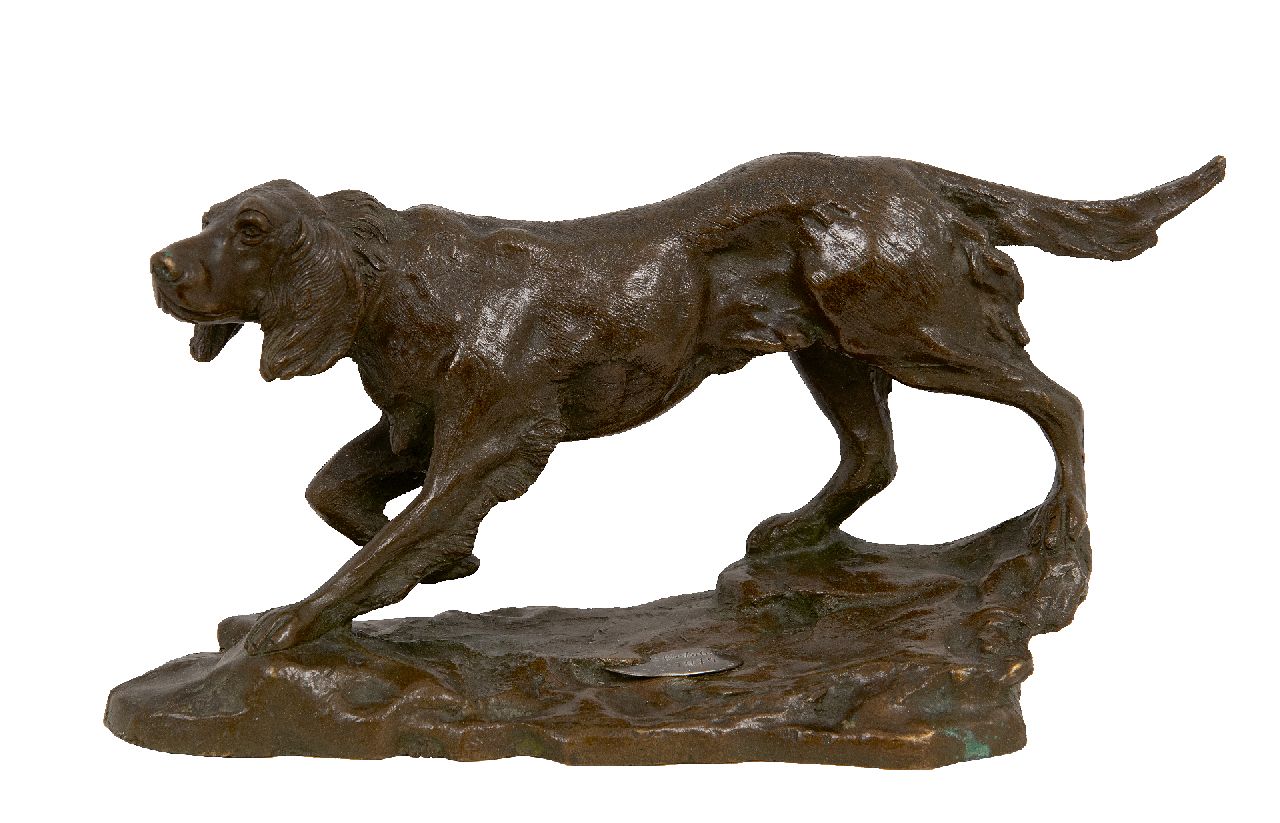 Engelse School, begin 20e eeuw   | Engelse School, begin 20e eeuw | Beelden en objecten te koop aangeboden | Ierse setter, brons 12,1 x 35,3 cm, gedateerd October 1914