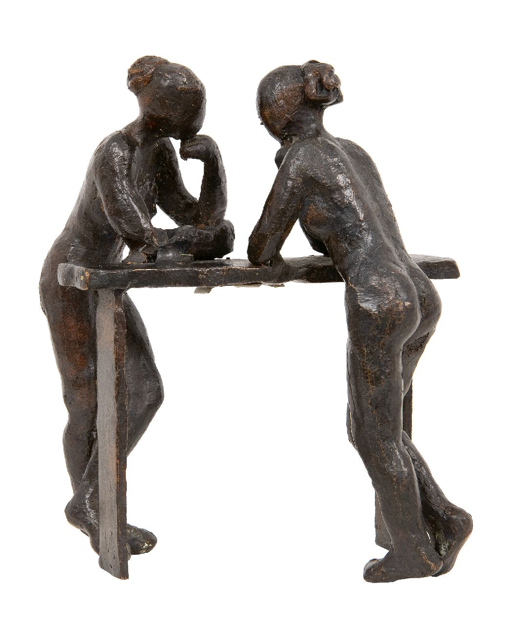 Hoek de Reus E.  | Elly Hoek de Reus | Beelden en objecten te koop aangeboden | Goed gesprek, brons 16,4 x 15,6 cm